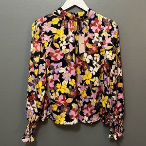 Who What Wear Floral Blouse, Large, Black